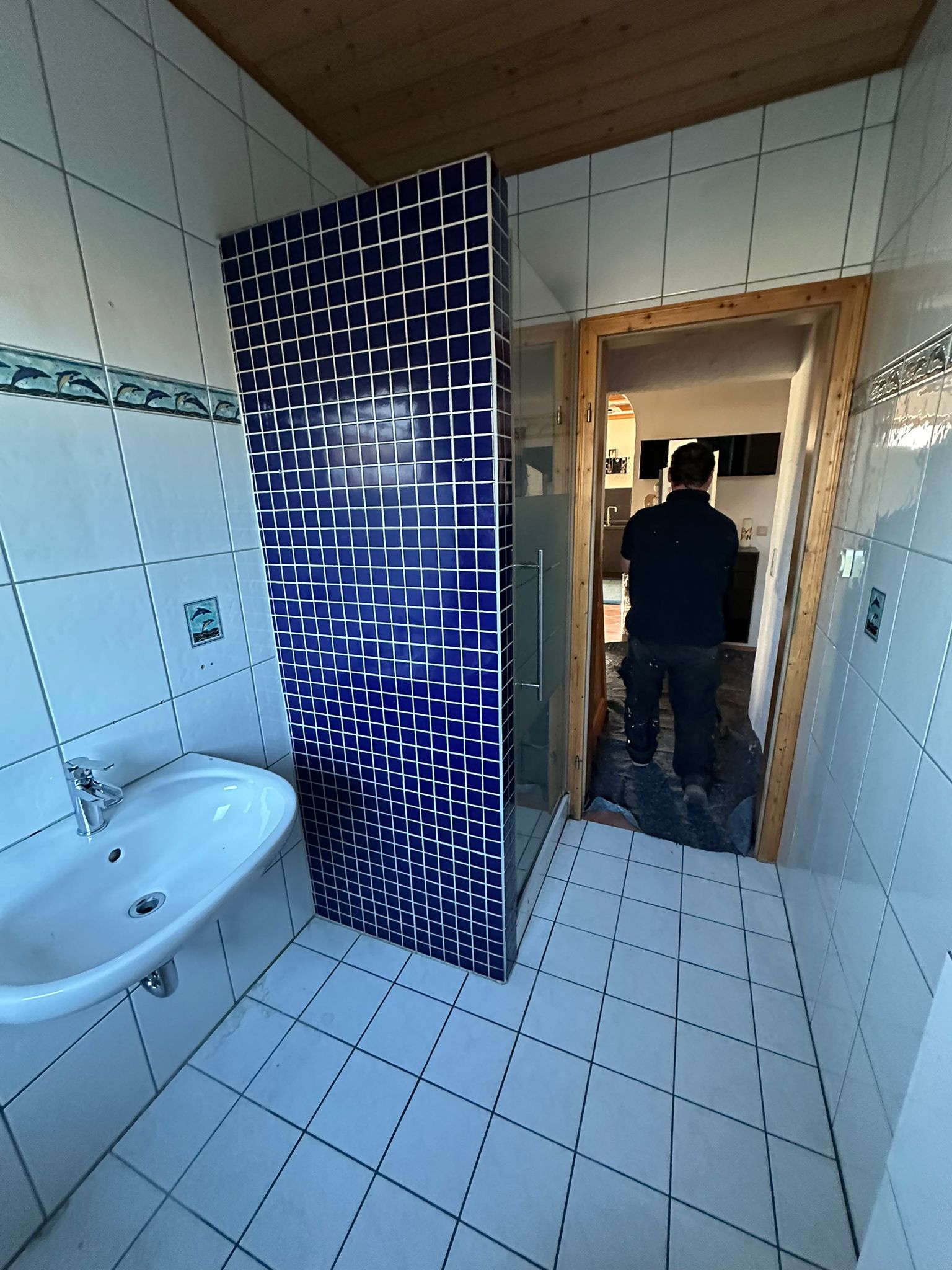 Altes Bad vor der Modernisierung mit Fliesen Blau