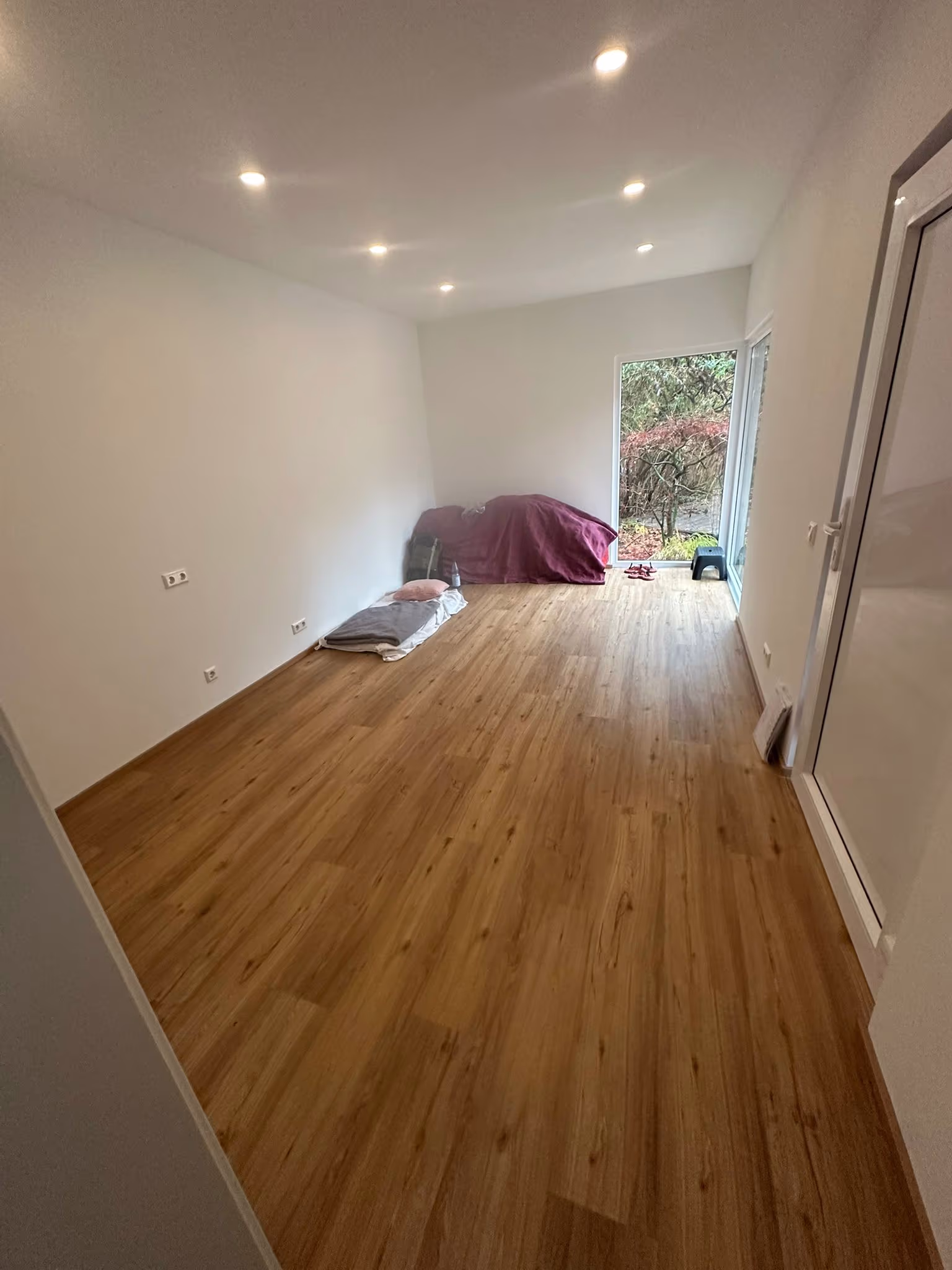 Innenansicht Tinyhouse mit tiefem Blick in den Raum